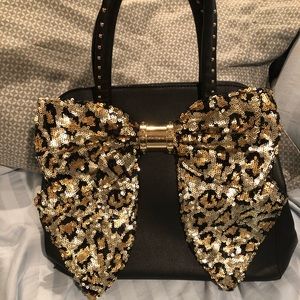 Betsey Johnson cheetah print sequin bow purse